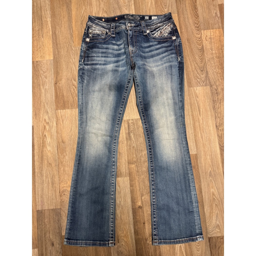 Miss Me Signature Slim Bootcut Embellished Jeans Medium Wash Size 30 Rhinestone - Picture 7 of 11
